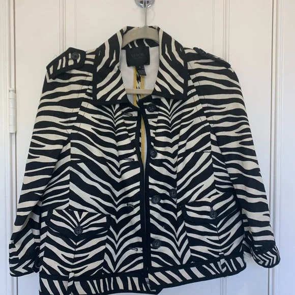 NWOT💓*SUPER CUTE* JCREW WOMEN’S ZEBRA BLAZER BUTTON COLLARED JACKET-BLACK/CREAM - Picture 7 of 9
